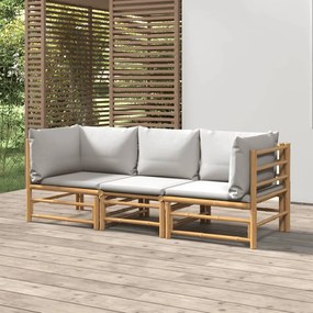 Set salotto da giardino 3pz con cuscini grigio chiaro bambù