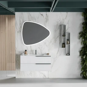 Mobile Bagno Sospeso 100 Cm Due Cassetti Specchio Con Illuminazione Led Savini Due "Oikos" Bianco Alaska