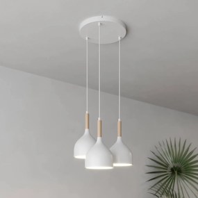 Luminex Lampada a sospensione Noak 3 luci rotonda bianco/legno naturale