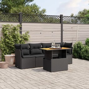 Set divani da giardino 5 pz con cuscini in polyrattan nero