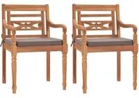 Sedie Batavia 2 pz con Cuscini Grigio Scuro in Massello di Teak cod mxl 6661