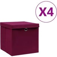 Contenitori con Coperchio 4 pz 28x28x28 cm Rosso Scuro cod mxl 46416