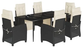 Set da pranzo da giardino 7 pz nero con cuscini in polyrattan