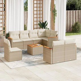 Set Divano da Giardino 9 pz con Cuscini Beige in Polyrattan