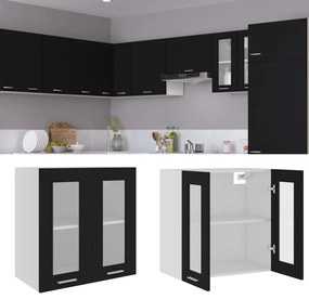 Mobile Pensile Con Vetro Nero 60x31x60 Cm İn Legno Multistrato /