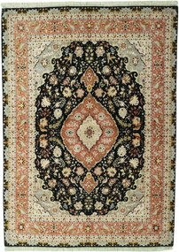 Tabriz Tappeto 210x150 Nero (Iran) Annodato A Mano