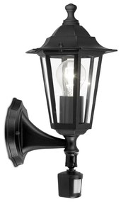 Applique Esterno Classica Laterna 4 Alluminio Nero Sensore 1 Luce E27