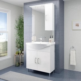 Mobile bagno da terra con lavabo e illuminazione Simona L 75 x H 81.5 x P 50.5 cm bianco lucido in mdf 2 ante per vasca centrale