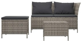 Set divani da giardino 3 pz con cuscini in polyrattan grigio