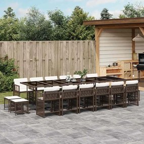 Set da pranzo da giardino 17 pz con cuscini marrone polyrattan