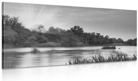 Quadro su tela – Alba sul fiume in bianco e nero