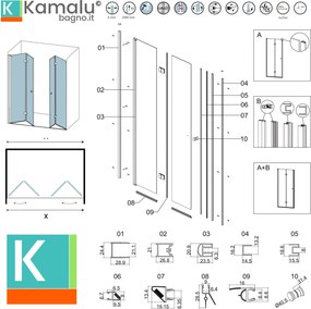 Porta doccia a doppio soffietto 110-113 cm colore nero | KAM-KS700DN - KAMALU