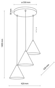 TK Lighting Lampada a sospensione CONO, a 3 luci, rotonda, Ø 42 cm, bianca