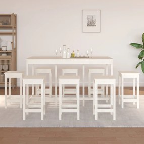 Set Da Bar 9 Pz Bianco İn Legno Massello Di Pino /