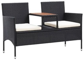 Panca da Giardino a 2 Posti con Tavolino 143 cm Polyrattan Nero