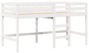 Letto soppalco con scala e tetto bianco 90x200 cm massello pino