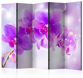 Paravento separè Orchidee viola II (5 parti) - illusione con orchidea