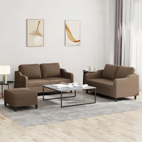 Set Di Divani 3 Pz Con Cuscini Marrone İn Tessuto /