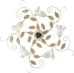 Plafoniera Arte Povera Cesto Metallo Bianco E Oro 5 Luci E14