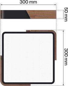 Plafoniera LED Quadrata 18W CCT 30x30cm Legno/Nero
