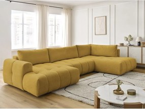 Divano angolare color senape allungabile e con contenitore (penisola a destra/a U) con rivestimento in ciniglia Fuji – Bobochic Paris