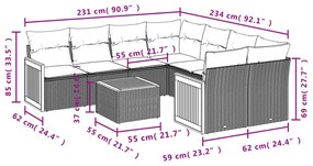 Set divano da giardino 9 pz con cuscini beige in polyrattan