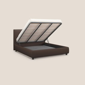 Minato letto imbottito contenitore con testata trapuntata in ecopelle impermeabile T04 marrone