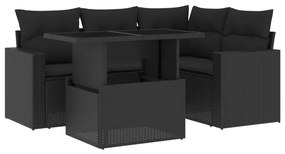 Set divani da giardino 5 pz con cuscini in polyrattan nero