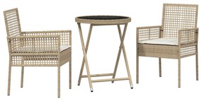 Set da giardino 3 pezzi  con cuscini color beige in polyrattan