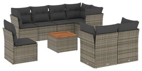 Set divano da giardino 9 pz con cuscini grigio in polyrattan