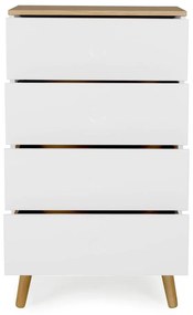 Cassettiera bianca con gambe in rovere e 4 cassetti , larghezza 55 cm Dot - Tenzo