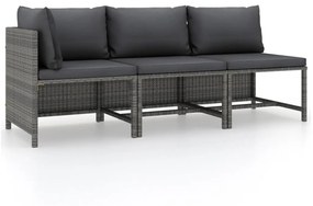 Set Divani da Giardino 3 pz con Cuscini in Polyrattan Grigio