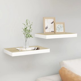 Scaffali A Parete 2 Pz Rovere E Bianco 50x23x3,8 Cm İn Mdf /