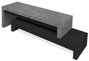 Tavolo TV doppio nero con decoro in cemento , 125 x 40 cm Cliff - TemaHome