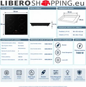 Piano Cottura a induzione 60X52 cm 4 zone Midea