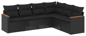 Set divano da giardino 6 pz con cuscini nero in polyrattan