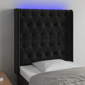 Testiera A Led Nera 83x16x118/128 Cm İn Velluto /