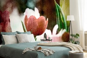Carta da parati – Prato di tulipani in stile retrò