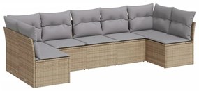 Set divani da giardino 7 pz con cuscini beige in polyrattan