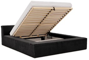 Letto matrimoniale imbottito nero con contenitore e rete inclusi 180x200 cm Cloe – Ropez