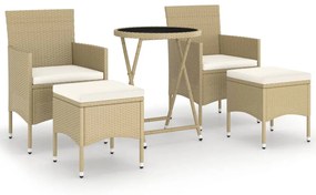 Set Bistrot da Giardino 5 pz Polyrattan e Vetro Temperato Beige