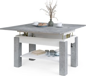 BRAWO Cemento Millennium/Bianco - TAVOLINO DA CAFFÈ CON PIANO ALLUNGABILE E SOLLEVABILE TAVOLO TRASFORMABILE CON RIPIANO