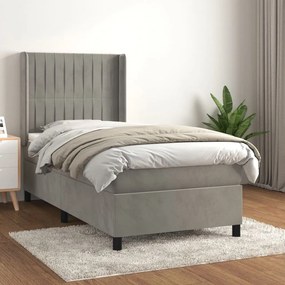 Giroletto A Molle Con Materasso Grigio Chiaro 90x190 Cm Velluto /