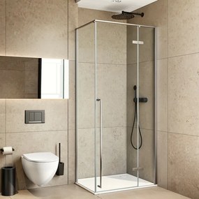 Box doccia angolare 70x90 con porta battente cristallo trasparente e profili cromati Nylo