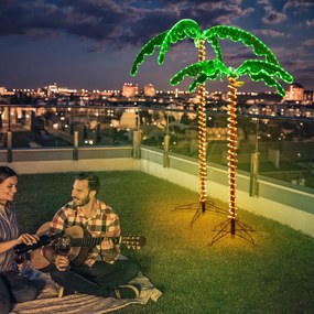 Costway Palma artificiale con luci LED e pali solidi, Palma decorativa illuminata con base pieghevole 118x80x154cm