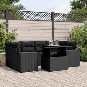 Set divani da giardino con cuscini 7pz nero polyrattan