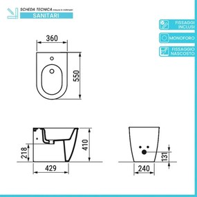 Set sanitari filomuro traslato bianco opaco e sedile soft close di Ceramica Dolomite Mayka