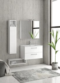 Composizione bagno sospesa 80cm: mobile, specchio contenitore colonna e pensile EL-80A - KAMALU