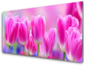 Quadro su vetro acrilico Tulipani Sul Muro 100x50 cm