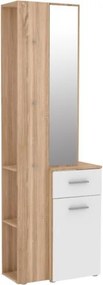 Mobile Ingresso 65x34x196 Con Specchio E Barra Appendiabiti Teka Bianco E Rovere